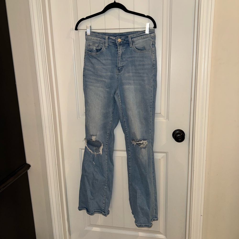 Flying Monkey Light Blue Distressed Flare Jeans